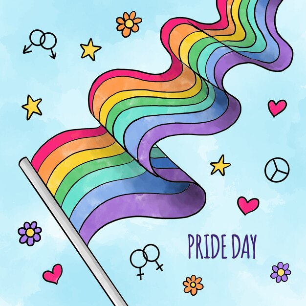 Pride day hand drawn style flag