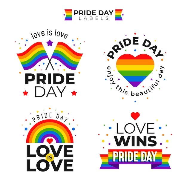 Pride day labels with flag set