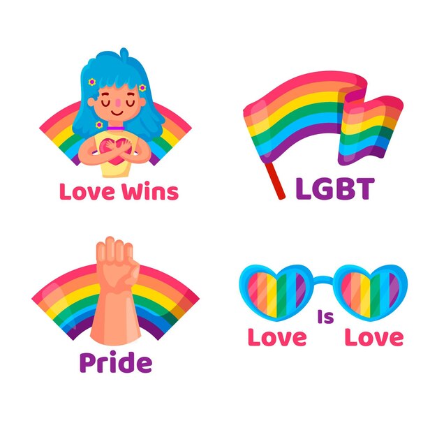 Pride day labels with rainbow flags