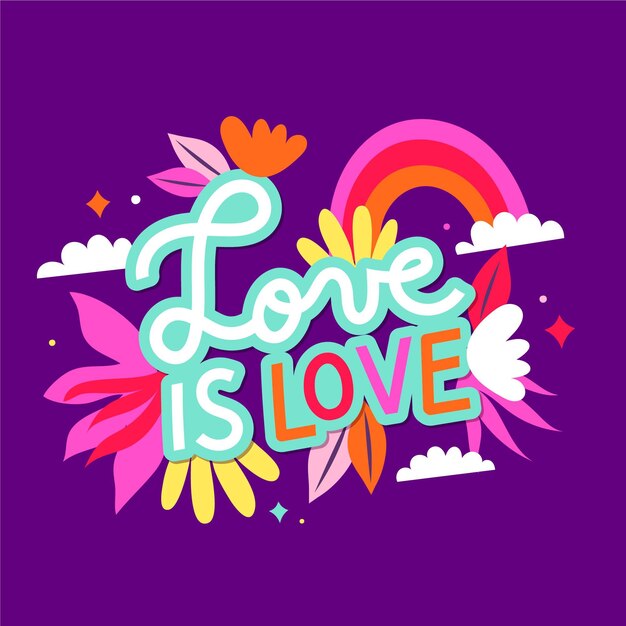 Pride day lettering background with flowers