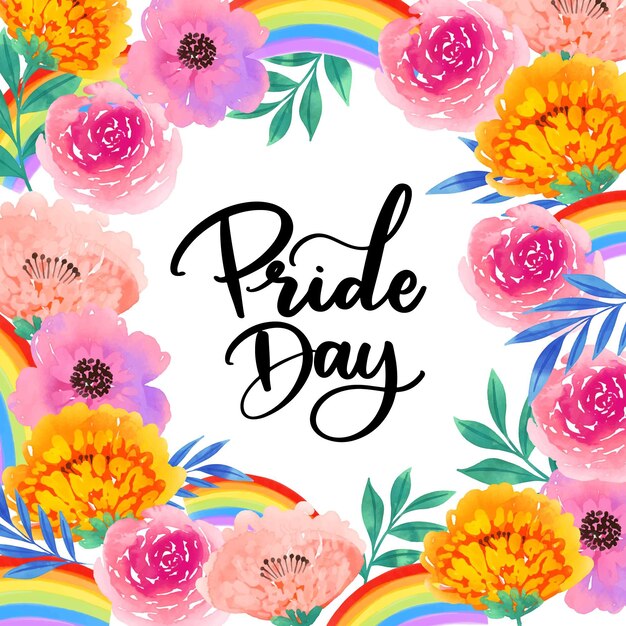 Pride day lettering watercolour flowers