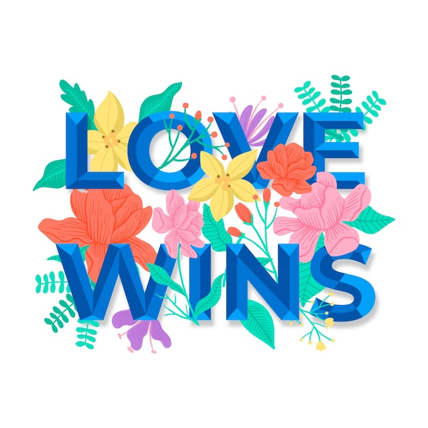 Pride day lettering with flowers background