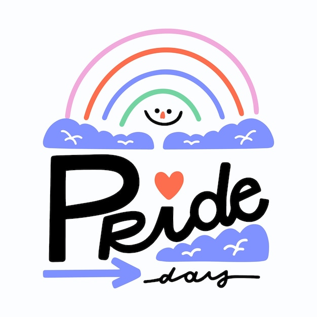 Pride day lettering with hand drawn rainbow background