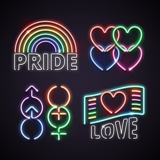 Pride day neon sign collection concept