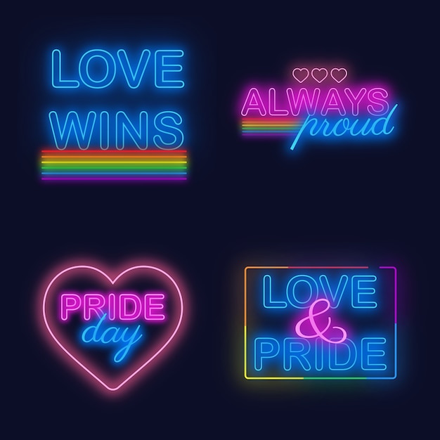 Pride day neon sign collection theme