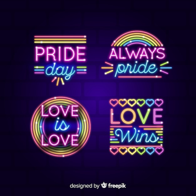 Free Vector pride day neon sign collection