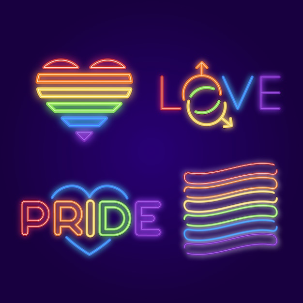 Pride day neon signs collection