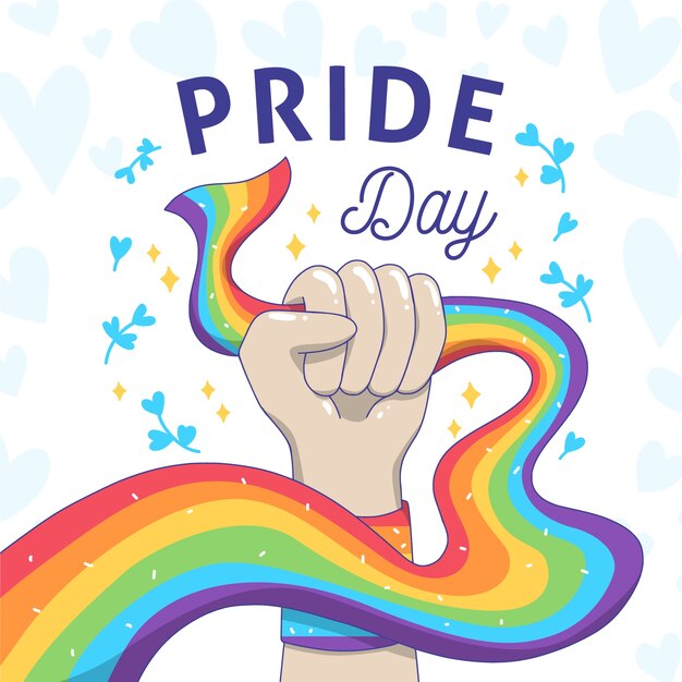 Pride day and strong fist holding the flag