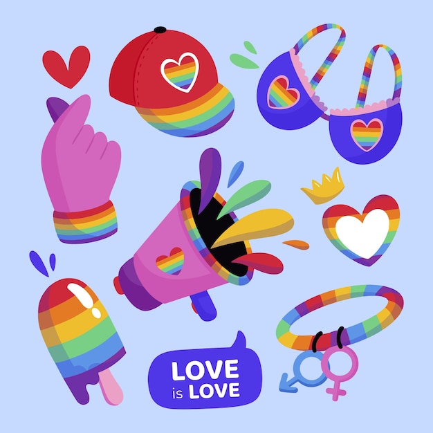 Pride month flat lgbt elements collection