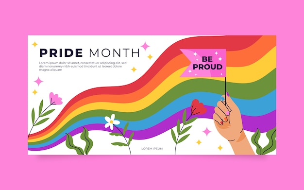 Pride month hand drawn flat lgbt banner