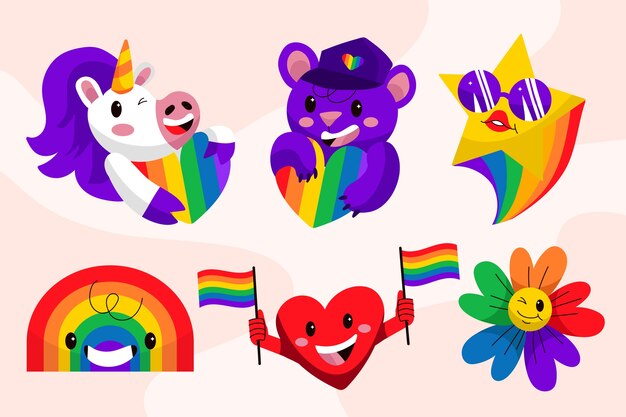 Pride month hand drawn flat lgbt element collection