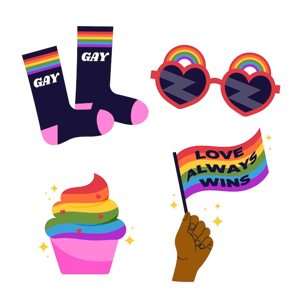 Pride month hand drawn flat lgbt element collection