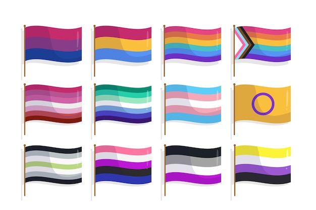 Pride month hand drawn flat lgbt flags