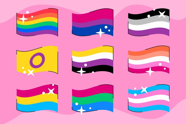 Pride month hand drawn flat lgbt flags