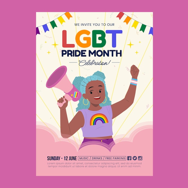 Pride month hand drawn flat lgbt flyer or poster