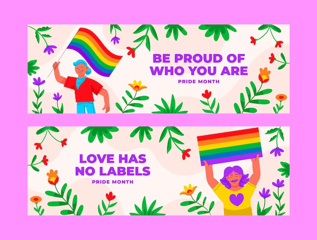 Pride month hand drawn flat lgbt pride banner