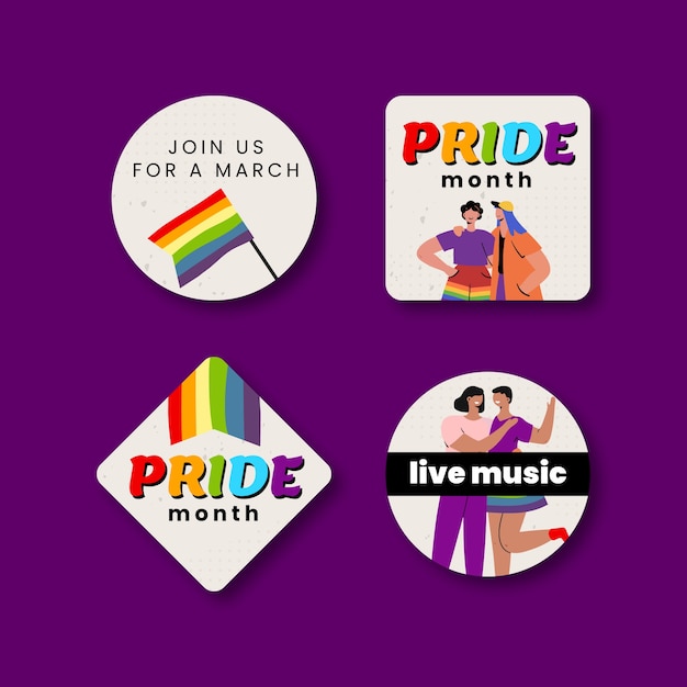 Pride month hand drawn labels template