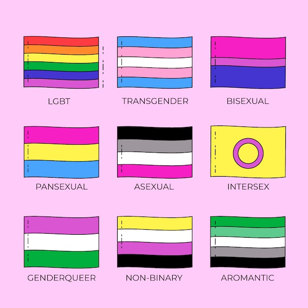 Pride month hand drawn lgbt flags