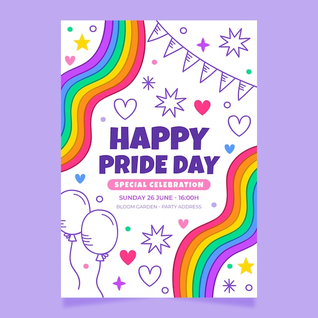 Pride month with rainbows invitation template