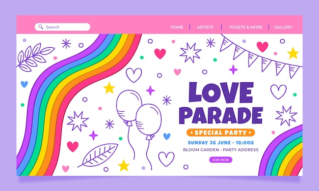 Pride month with rainbows landing page template