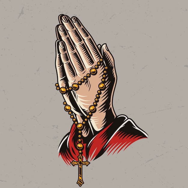 Free vector priest praying hands with rosary beads