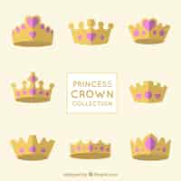 Free vector princess crown collection with pink heart jewels