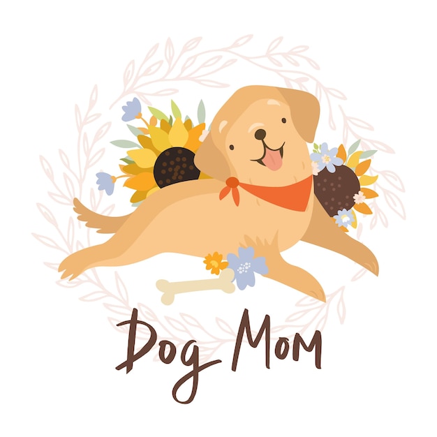 Free Vector print dog mom golden retriever