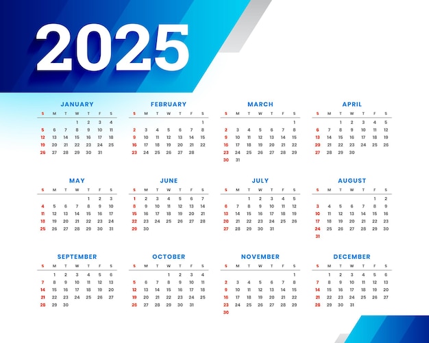 printable 2025 annual calendar template in business style