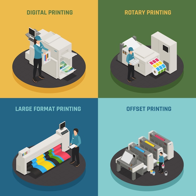 Printing House 4 Isometric Icons 