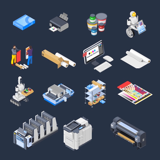 Free Vector printing isometric elements collection