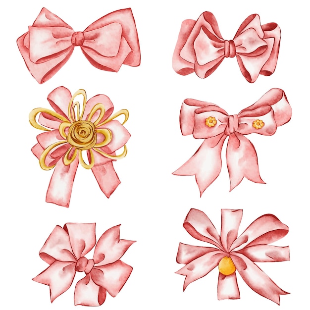 PrintRibbons bow illustrations hand painted watercolor styles Watercolor Ribbon Bow Collection Set