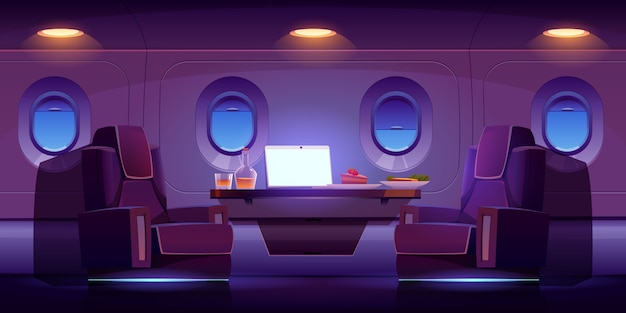 Free Vector private jet plane interior, luxury airplane cabin