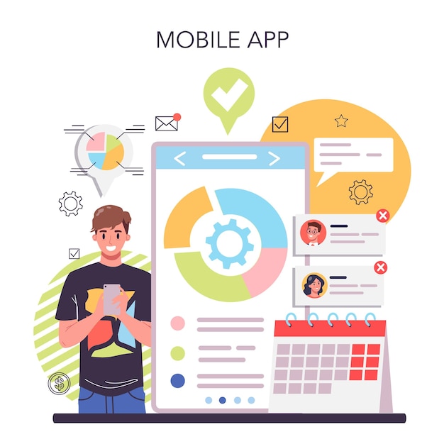 Process optimization online service or platform Idea of business improvement Effective entrepreneurship organization Mobile application Flat vector illustration