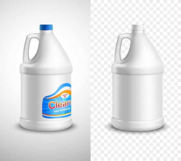 Product package banners with blank and labeled laundry detergent bottles