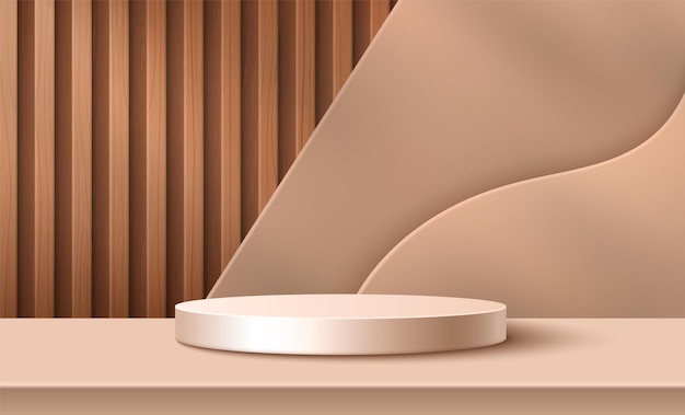 Free vector product podium with wood and wave layers elements