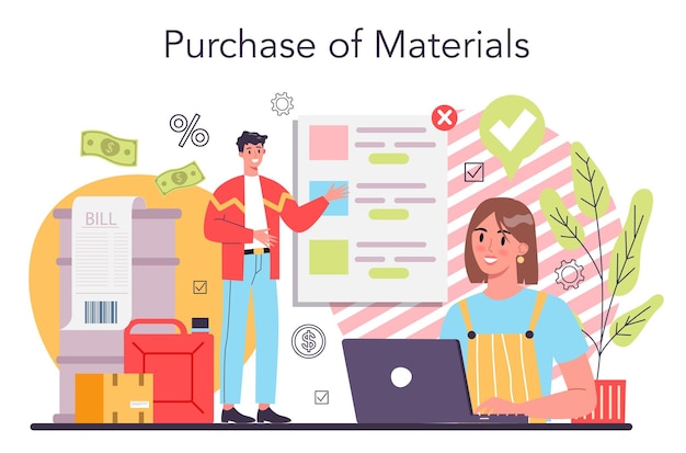 Production process concept Raw material supply Manufacturing process factory production Company as a customer business partnership Flat vector illustration