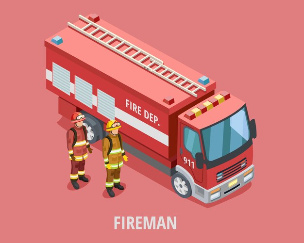 Profession Fireman Isometric Template