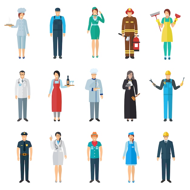 Free Vector profession and job avatar with standing people icons set