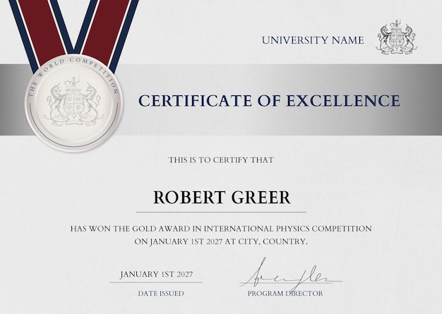 Professional award certificate template in silver classy design