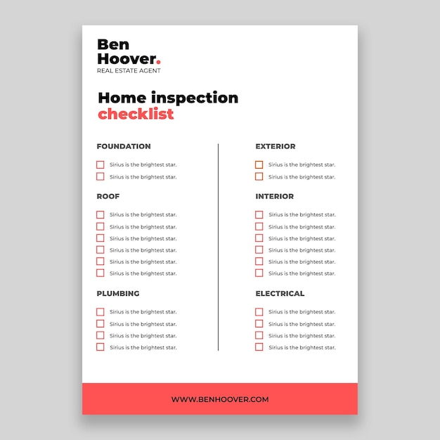 Professional ben hoover real estate check list