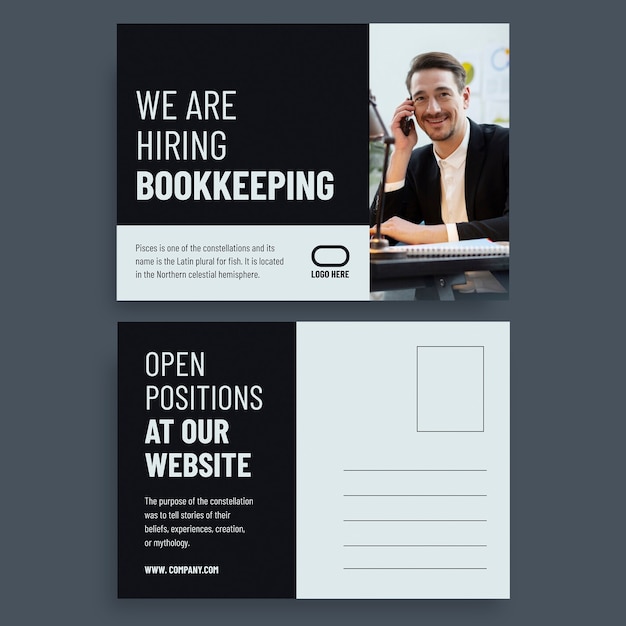 Professional bookkeeping postcard template