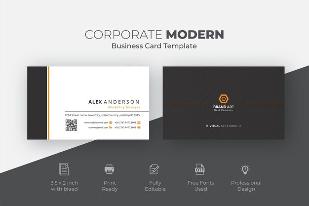 Professional business card template with orange details