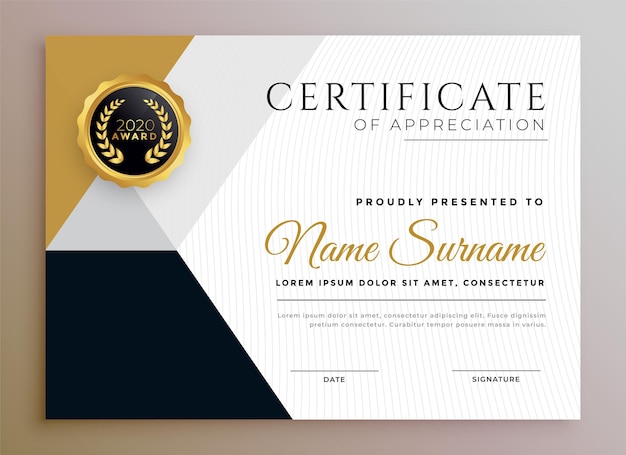 Professional certificate of appreciation golden template design