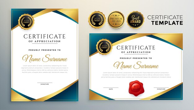 Professional certificate design in premium golden theme