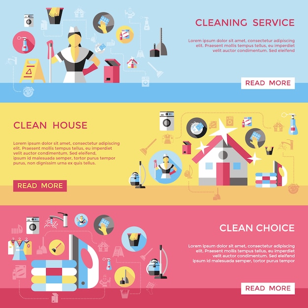 Professional Cleaning Horizontal Banners Set