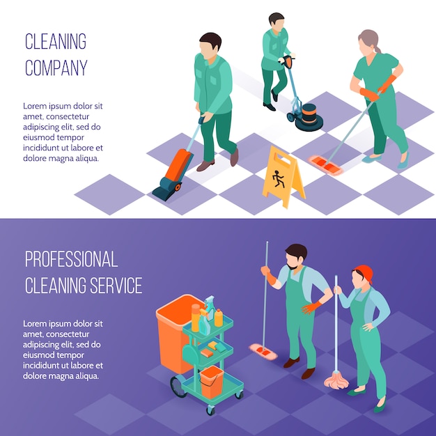 Free Vector professional cleaning service isometric banners