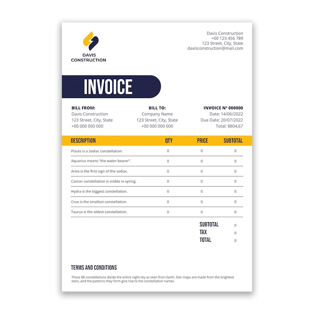 Professional davis construction invoice