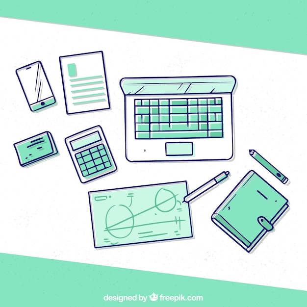 Free Vector professional desk with hand drawn style