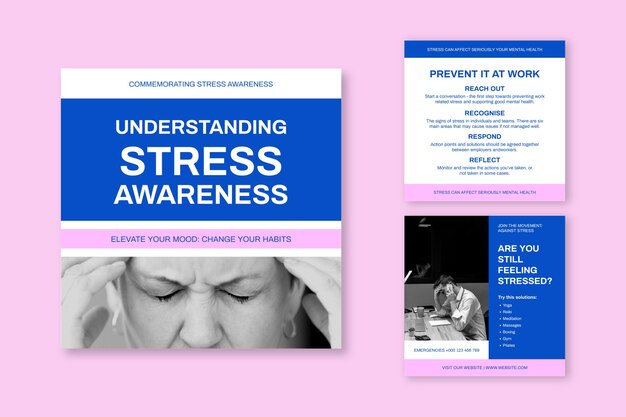 Professional duotone understanding stress awareness month facebook post