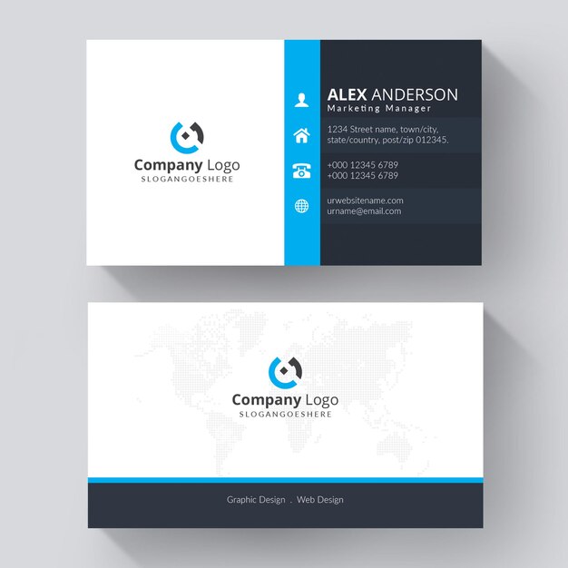 Professional elegant blue and white modern business card design template